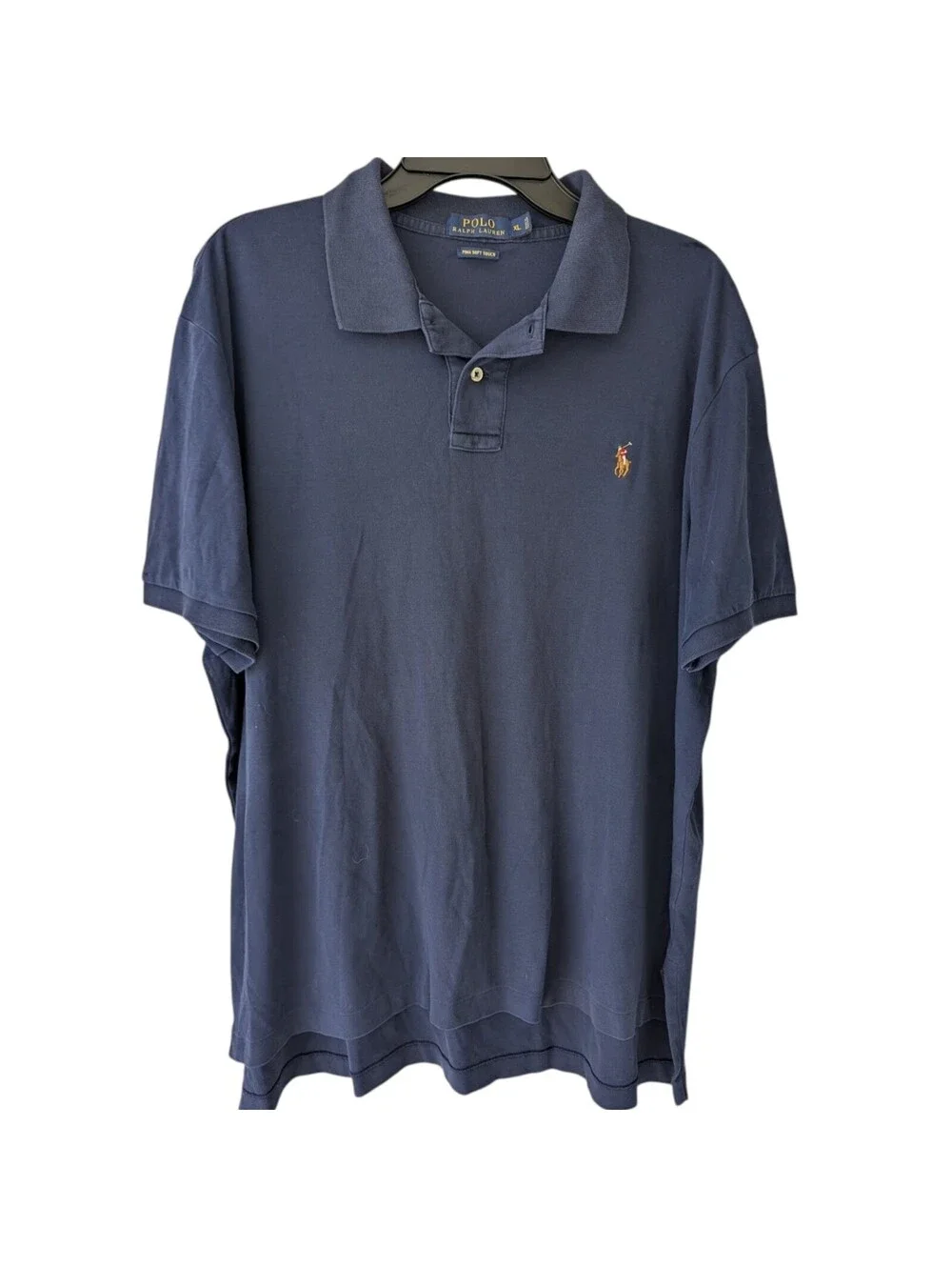Polo Ralph Lauren Soft Touch Pima Shirt XL Navy Blue Boxy 25x27.5 Single Stich